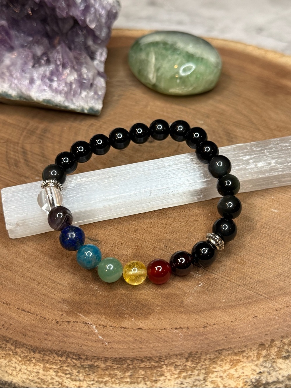 Chakra Black Obsidian Bead Bracelet